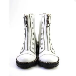 SHUTZ White Zipper Combat Boots